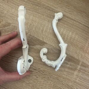 Pair Vintage White Wall Hooks